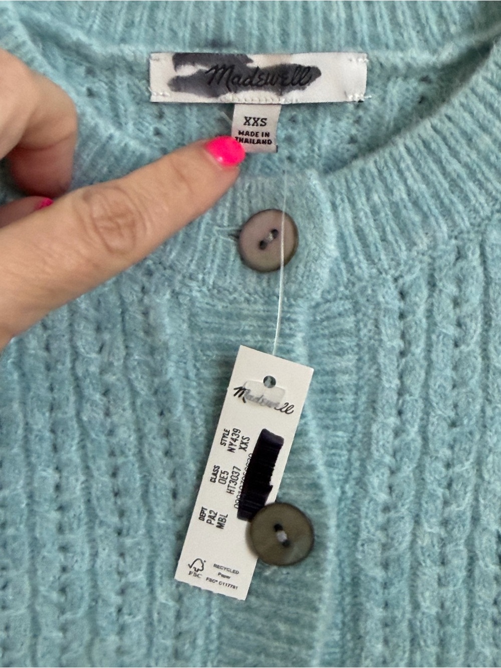 Madewell Alpaca Blend Waffle Knit Cardigan Sweater Pool Blue NWT - Picture 3 of 7